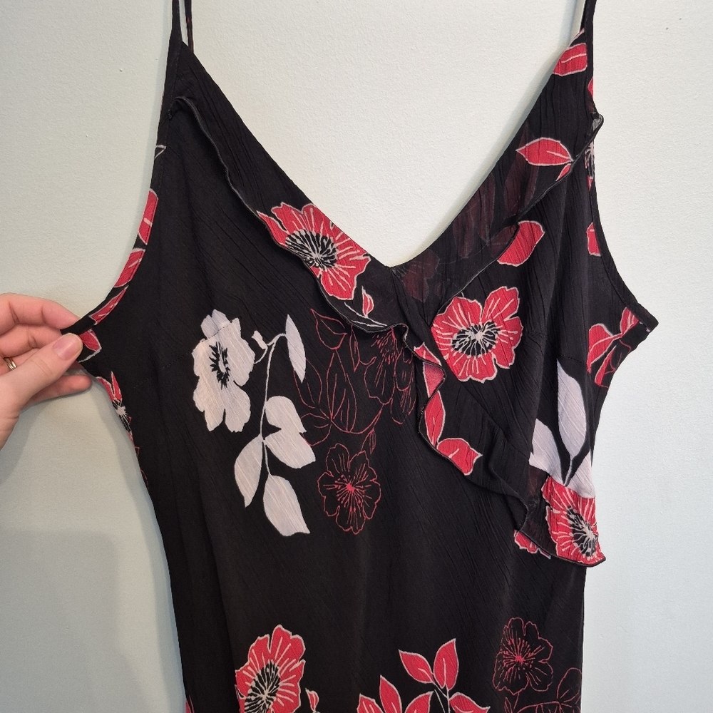 Tristan Women's Feminine Romantic Black Floral Ruffle Midi Dress Size 14/L - Picture 3 of 5
